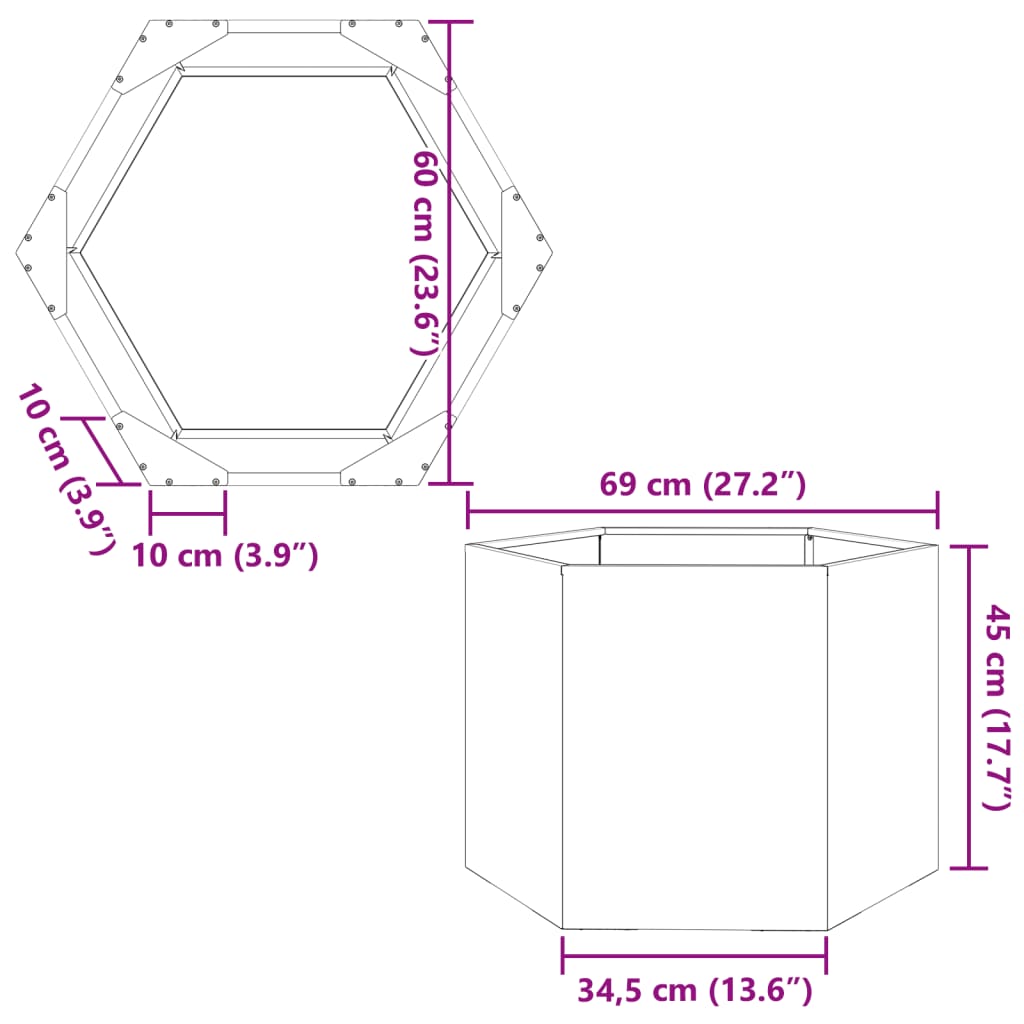 Jardinieră de grădină negru 69x60x45 cm oțel hexagonal