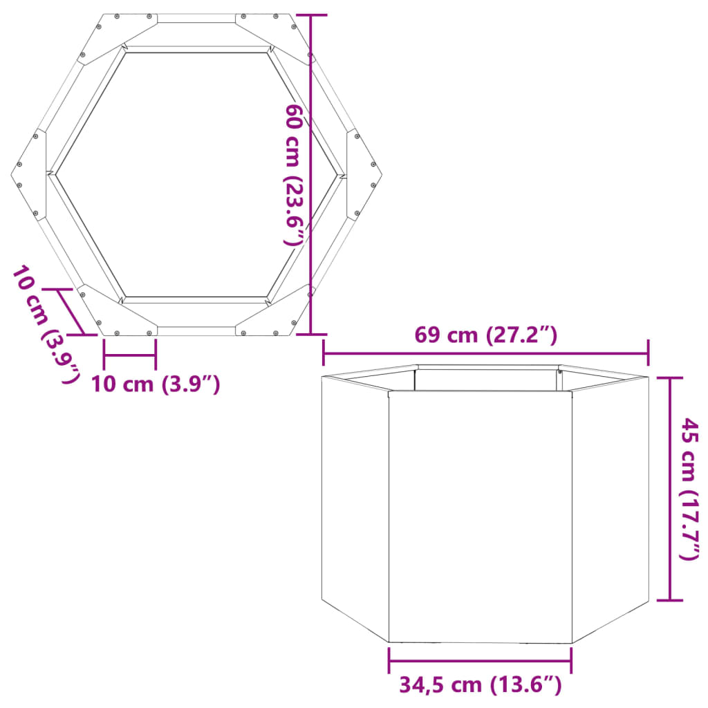 Jardinieră de grădină antracit 69x60x45 cm oțel hexagonal