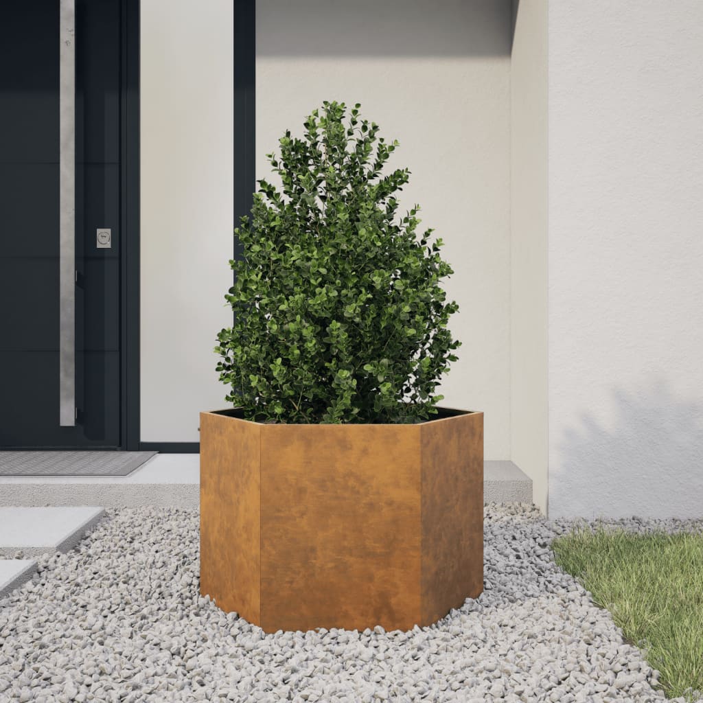 Jardinieră de grădină 69x60x45 cm oțel corten hexagonal