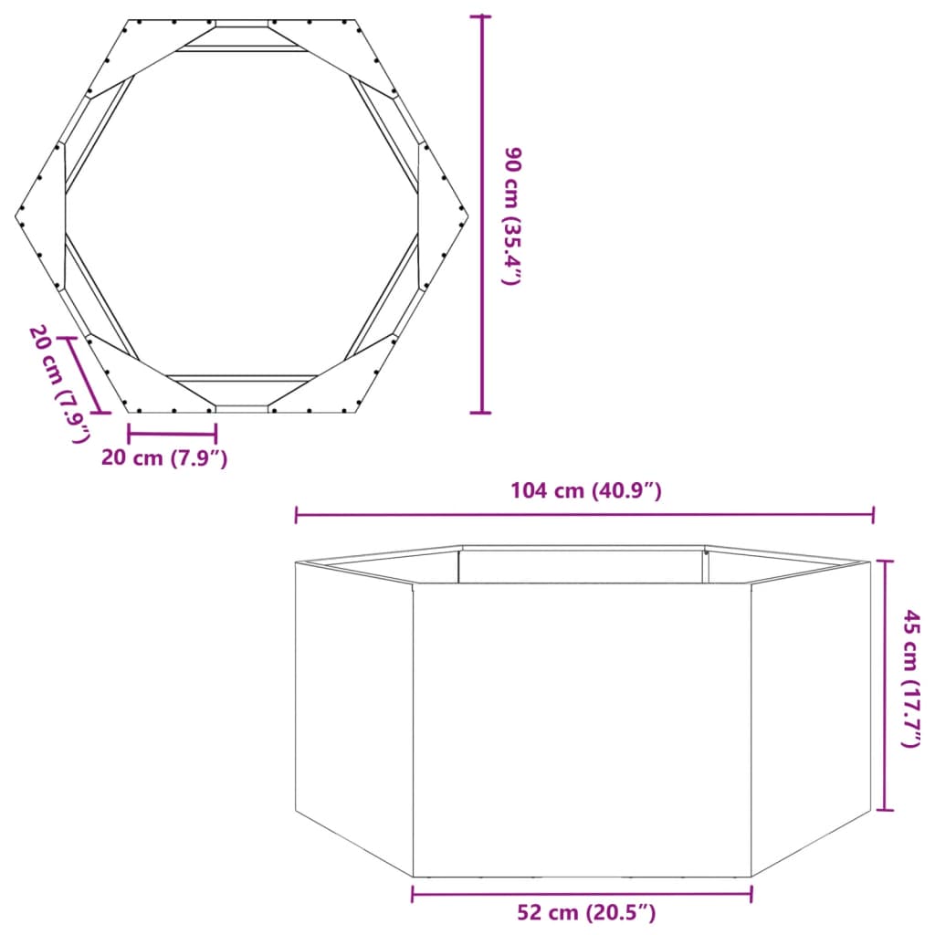 Jardinieră de grădină antracit 104x90x45 cm oțel hexagonal