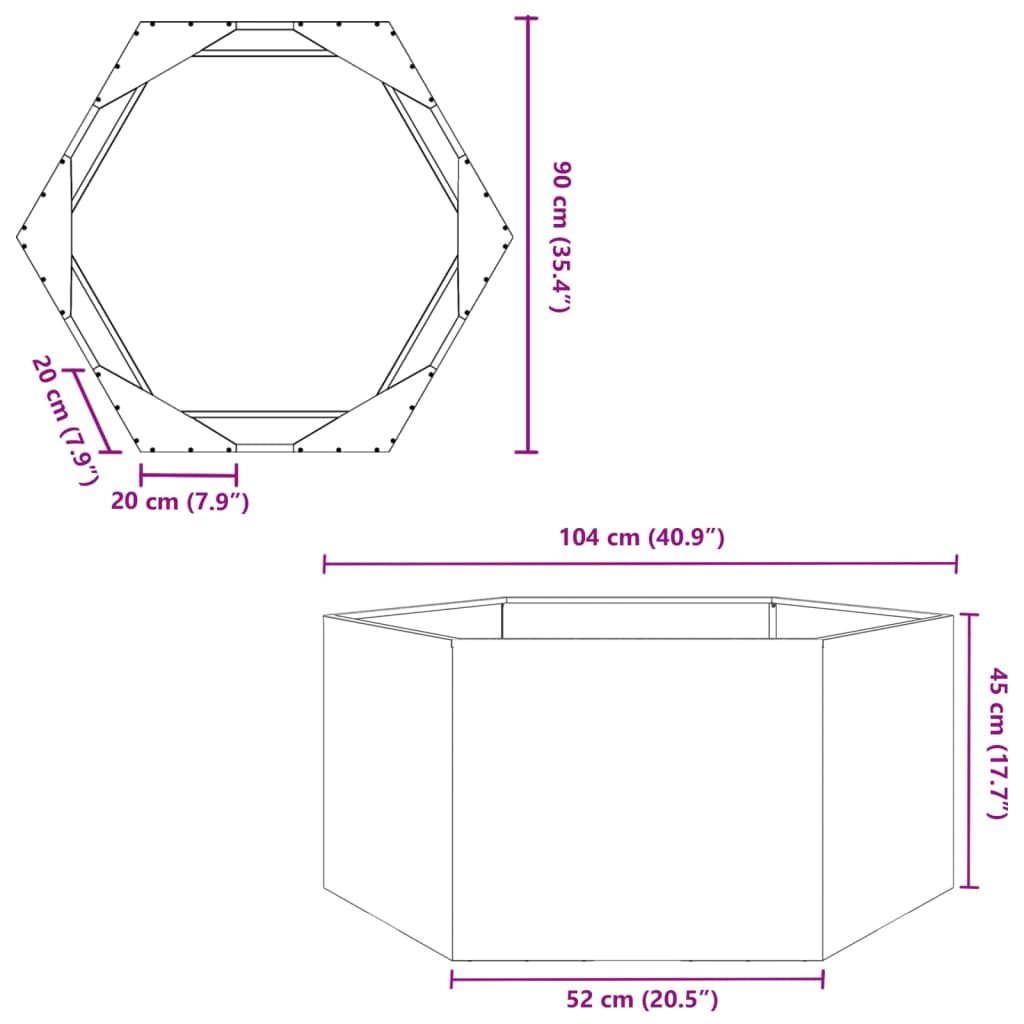 Jardinieră grădină verde măsliniu 104x90x45 cm oțel hexagonal