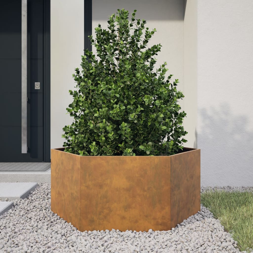 Jardinieră de grădină 104x90x45 cm oțel corten hexagonal