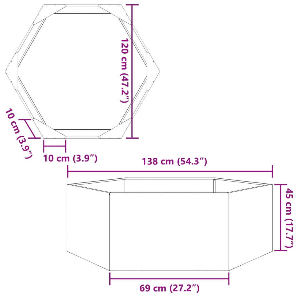 Jardinieră de grădină negru 138x120x45 cm oțel hexagonal