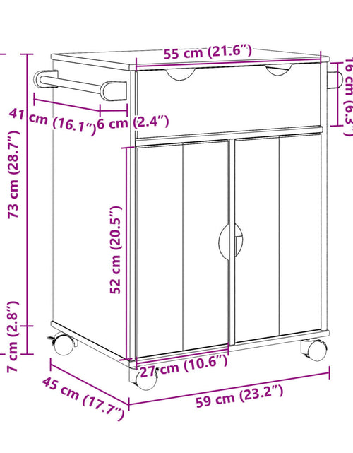 Încărcați imaginea în vizualizatorul Galerie, Cărucior de bucătărie „OTTA”, 71x45x80 cm, lemn masiv de pin
