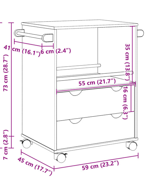 Încărcați imaginea în vizualizatorul Galerie, Cărucior de bucătărie „OTTA”, 71x45x80 cm, lemn masiv de pin
