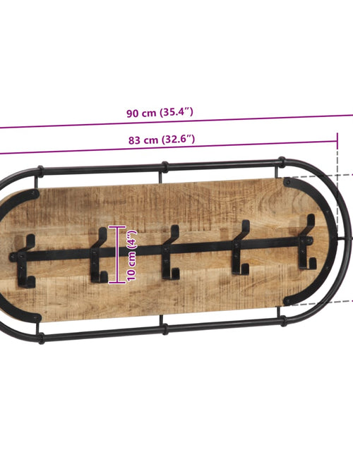 Încărcați imaginea în vizualizatorul Galerie, Cuier haine montat pe perete cu 5 cârlige lemn masiv mango brut
