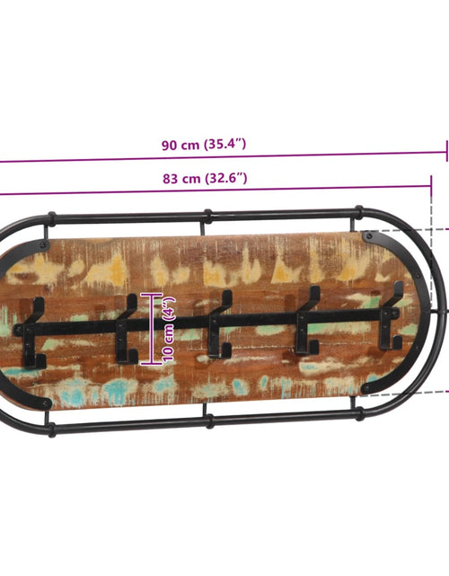 Încărcați imaginea în vizualizatorul Galerie, Cuier haine montat pe perete cu 5 cârlige, lemn masiv reciclat
