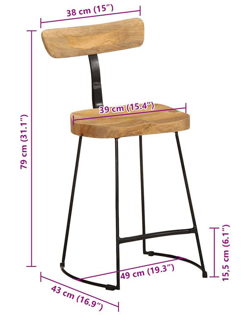 Загрузите изображение в средство просмотра галереи, Scaune de bar 2 buc 49x43x79 cm lemn masiv de mango
