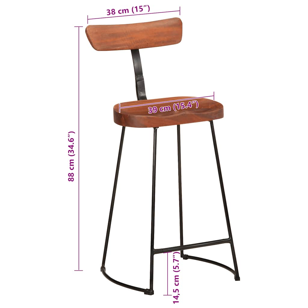 Scaune de bar 2 buc 49x43x88 cm lemn masiv de mango