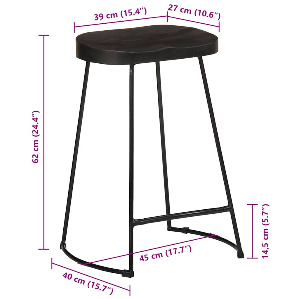 Scaune de bar 2 buc Negru 45x40x62 cm lemn masiv de mango