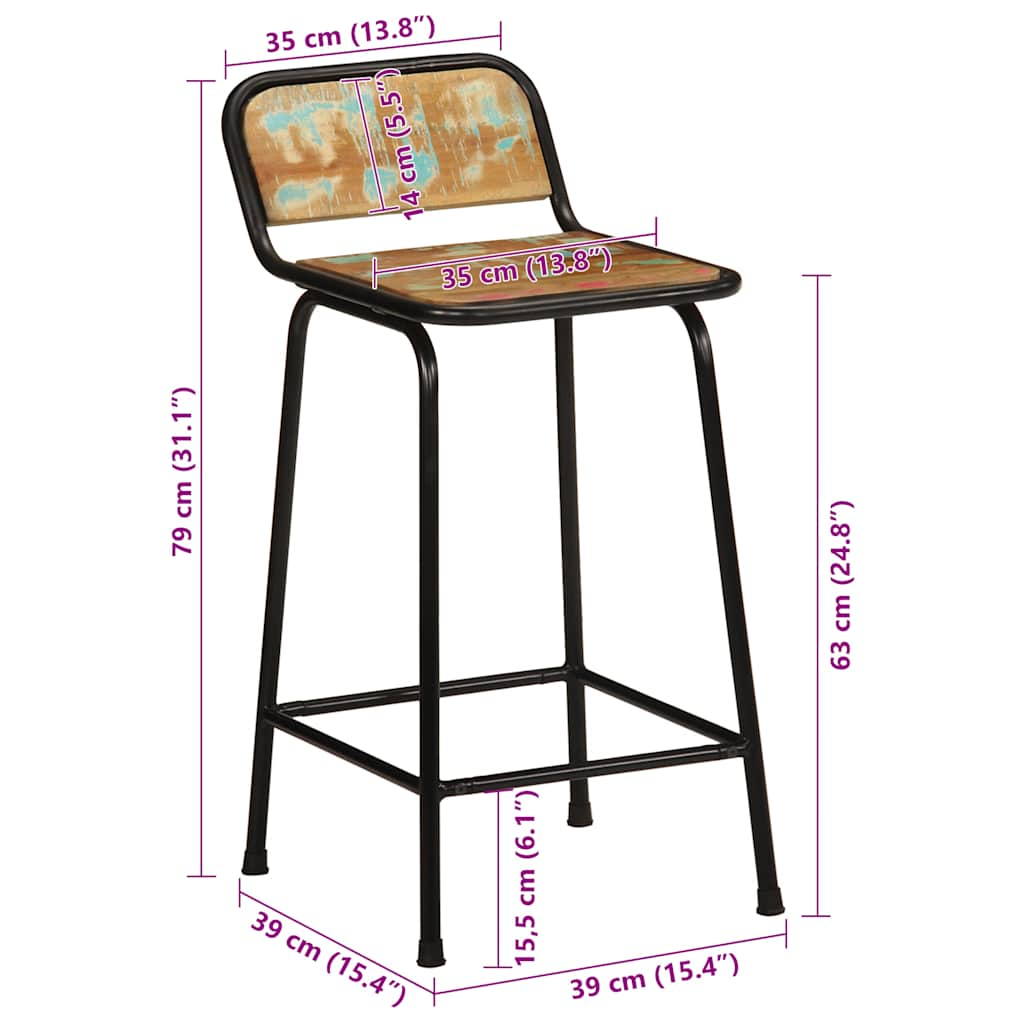 Scaune de bar 2 buc 46x35,5x80 cm lemn masiv recuperat