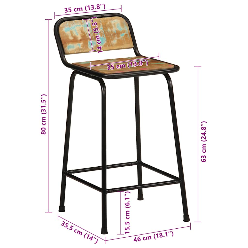 Scaune de bar 4 buc 46x35,5x80 cm lemn masiv recuperat