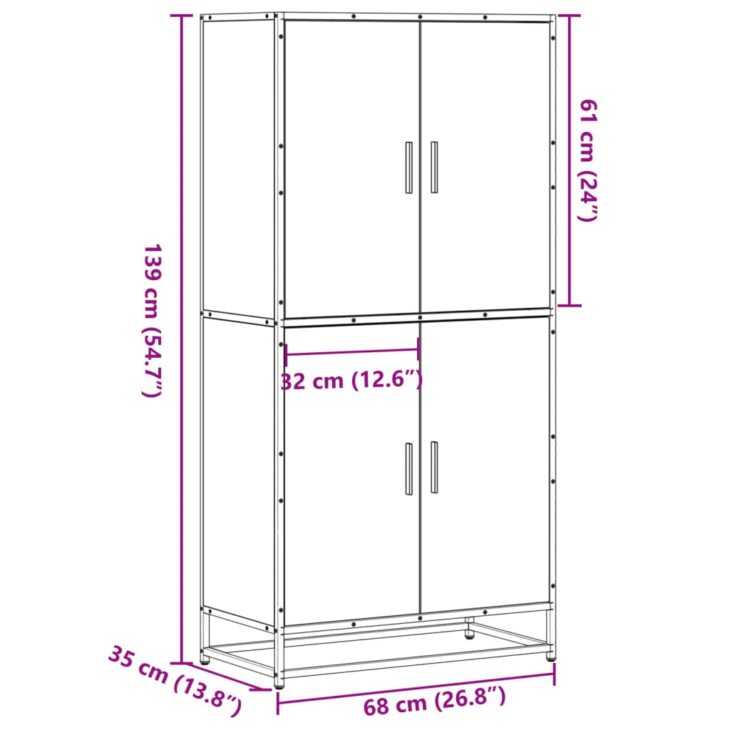 Dulap nalt stejar fumuriu 68x35x139 cm lemn prelucrat