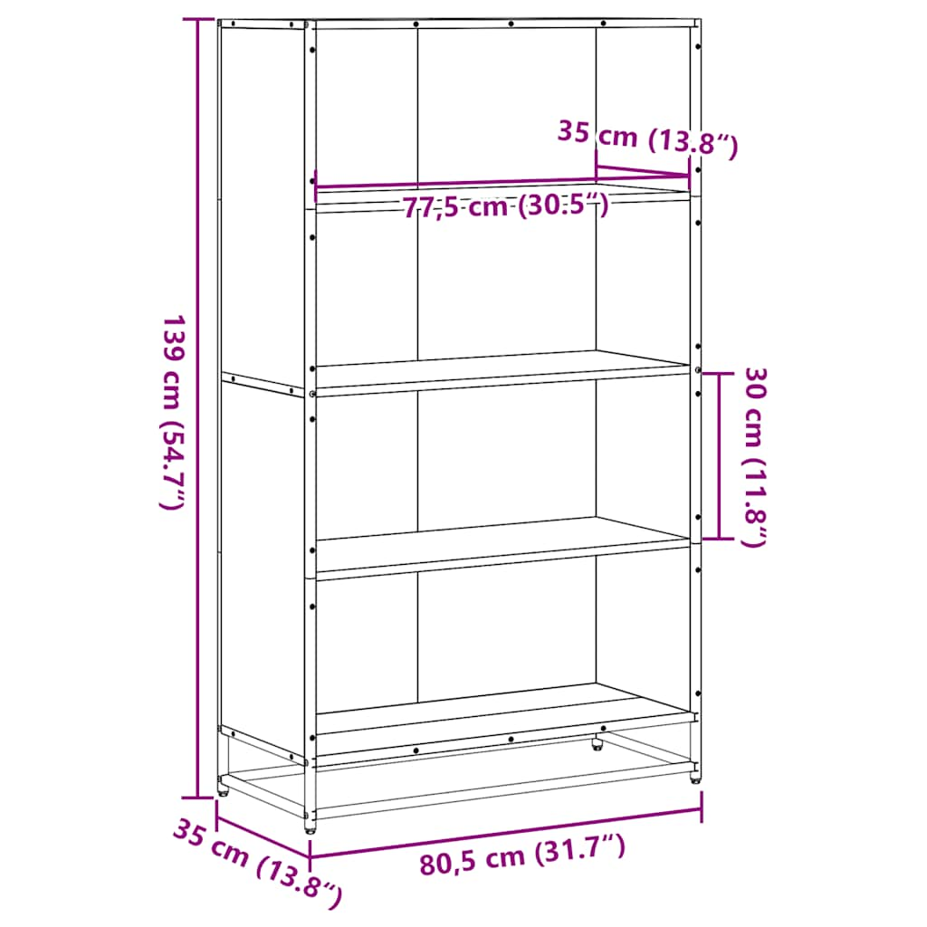 Bibliotecă, negru, 80,5x35x139 cm, lemn prelucrat