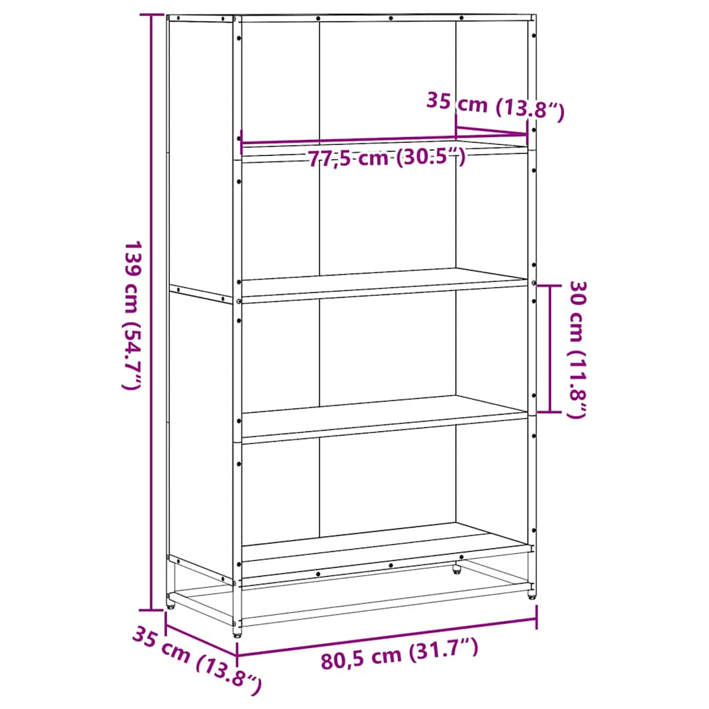 Bibliotecă, stejar sonoma, 80,5x35x139 cm, lemn prelucrat