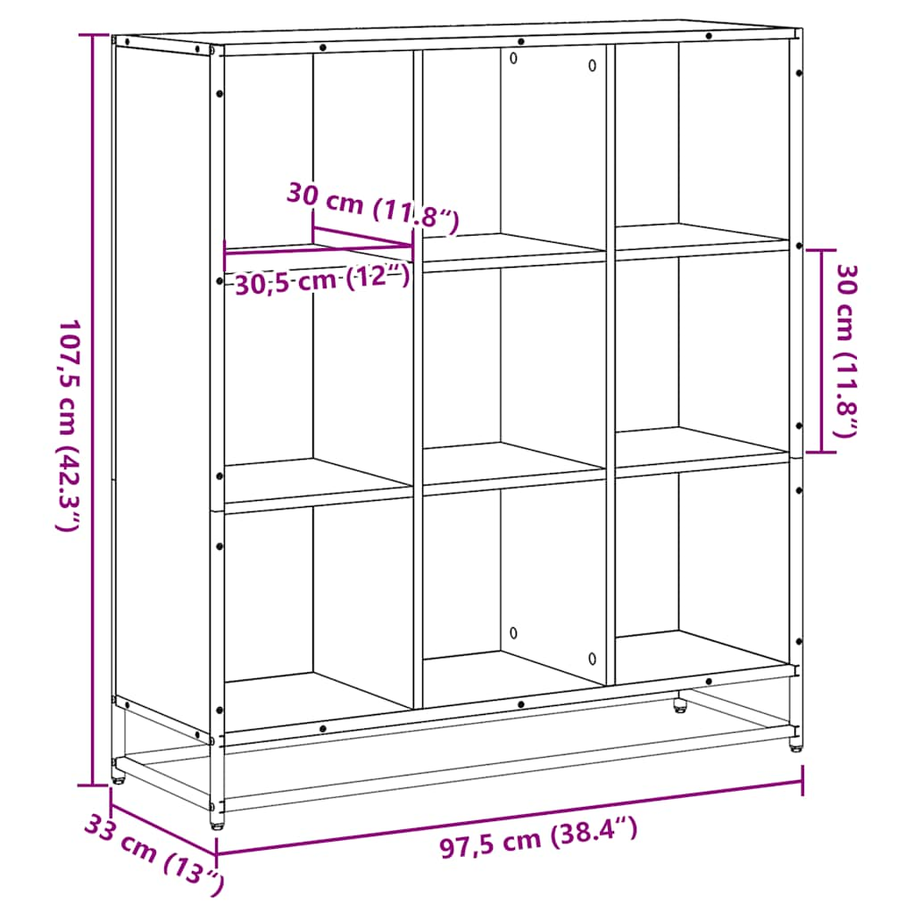 Bibliotecă, negru, 97,5x33x107,5 cm, lemn prelucrat și metal