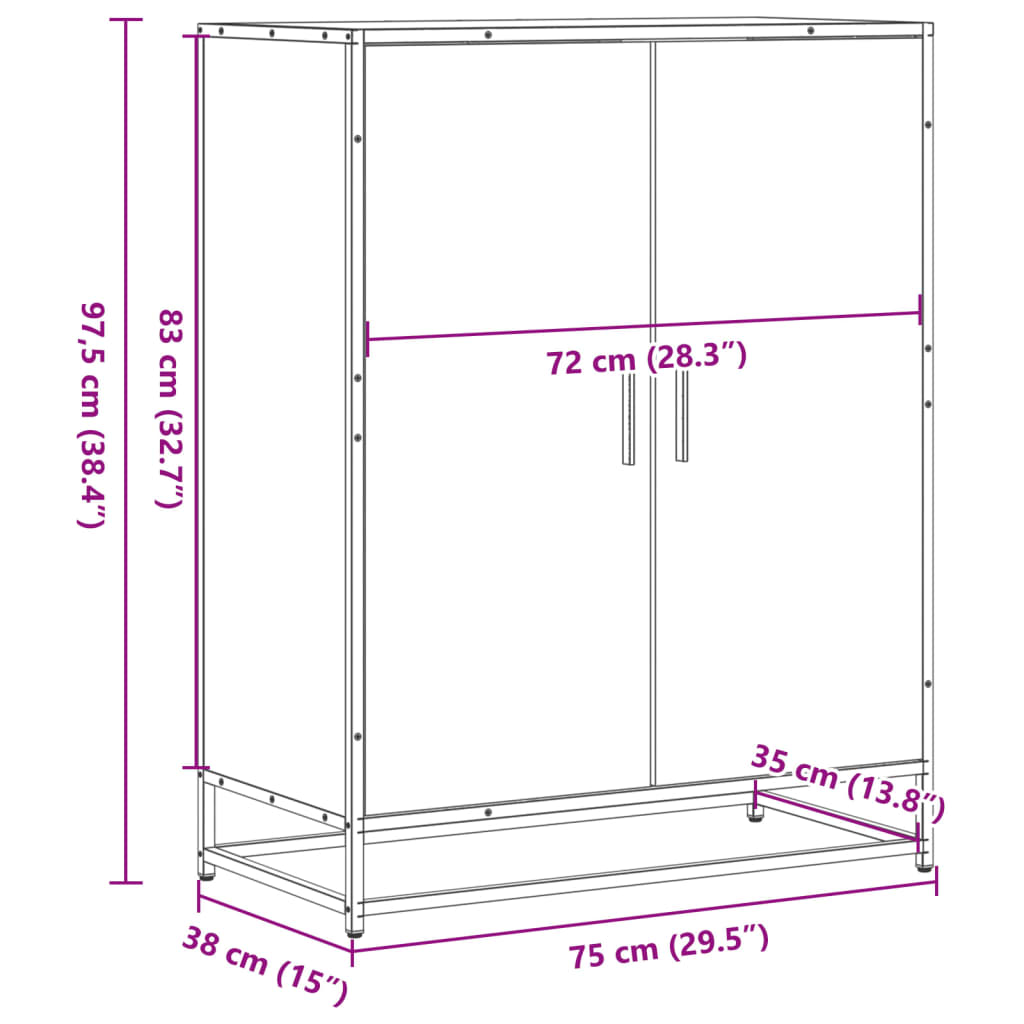 Pantofar, stejar maro, 75x38x97,5 cm, lemn prelucrat/metal