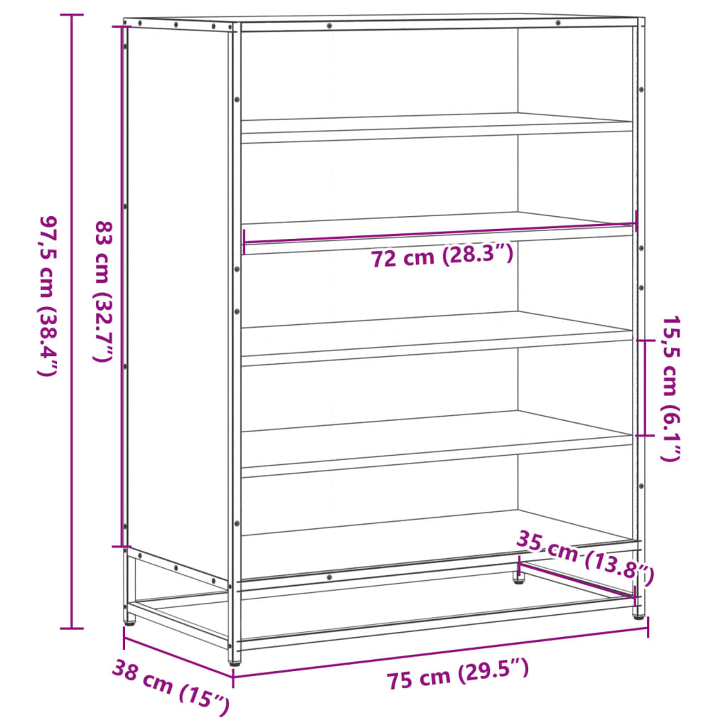 Pantofar, stejar sonoma, 75x38x97,5 cm, lemn prelucrat/metal