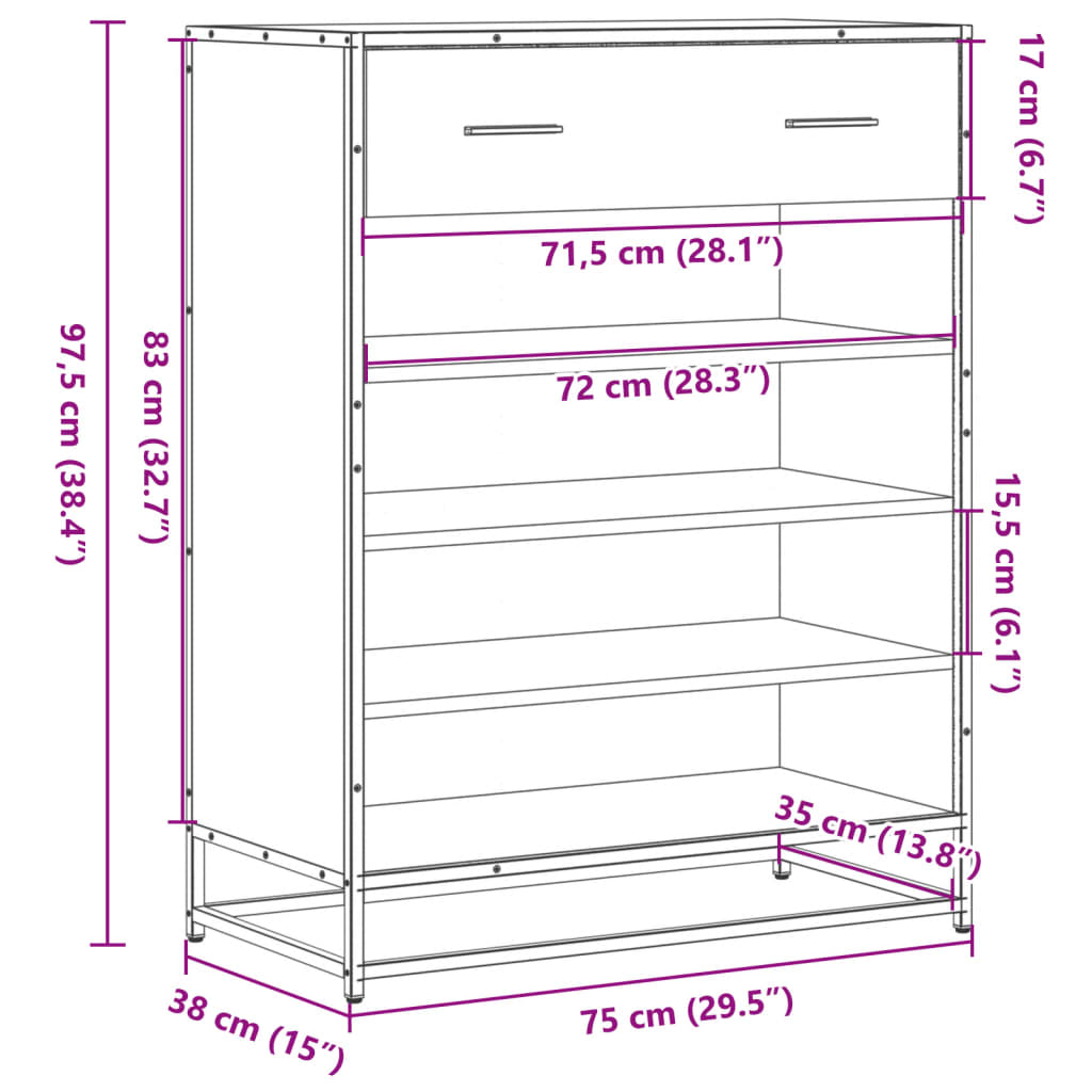 Pantofar, negru, 75x38x97,5 cm, lemn prelucrat/metal