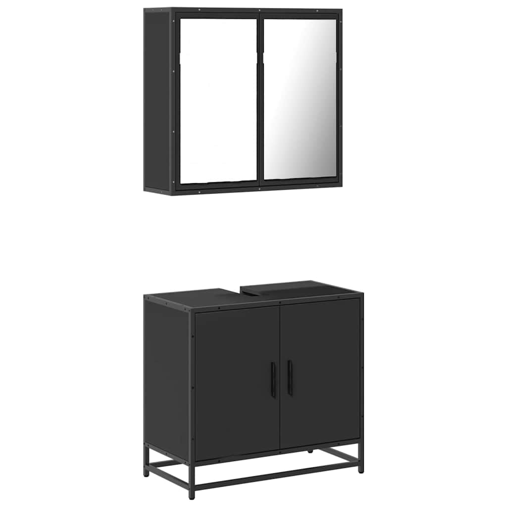 Set mobilier de baie, 2 piese, negru, lemn compozit