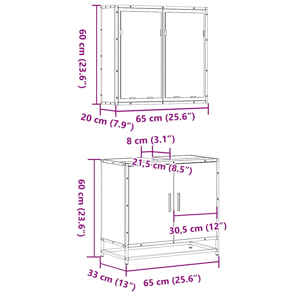 Set mobilier de baie, 2 piese, negru, lemn compozit