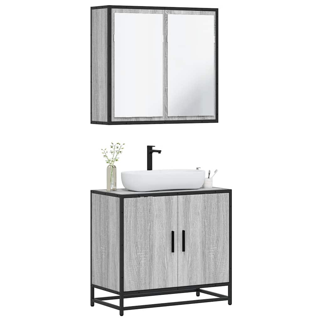 Set mobilier de baie, 2 piese, gri sonoma, lemn prelucrat