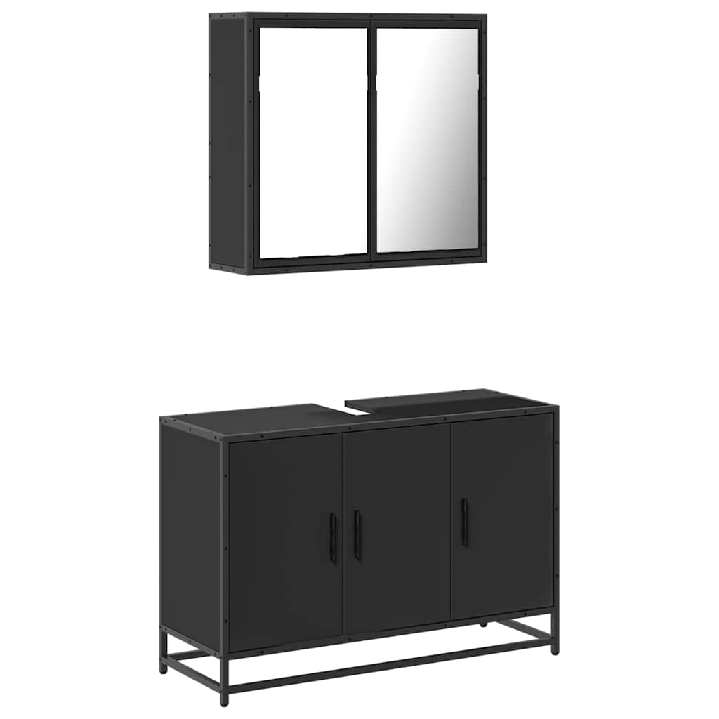 Set mobilier de baie, 2 piese, negru, lemn compozit