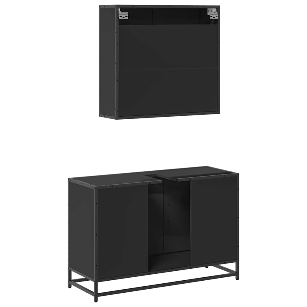 Set mobilier de baie, 2 piese, negru, lemn compozit