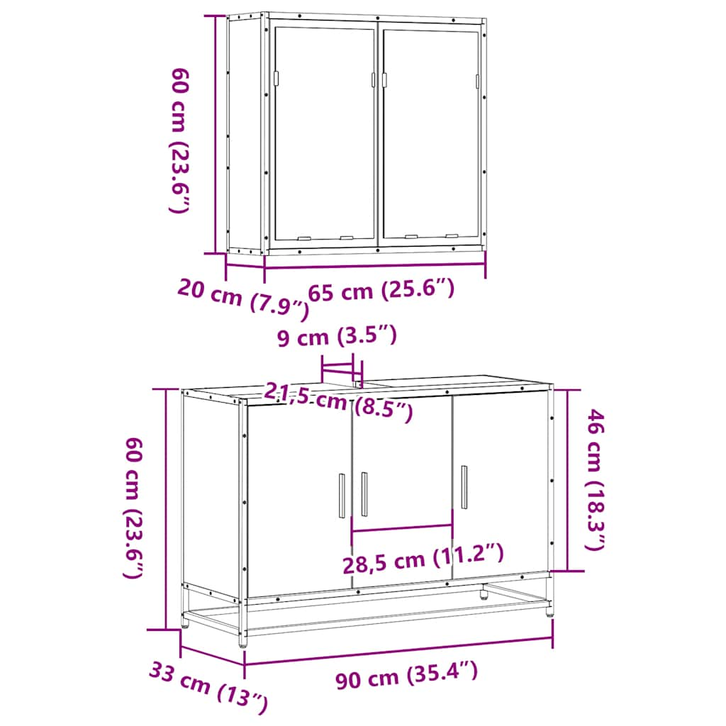 Set mobilier de baie, 2 piese, negru, lemn compozit