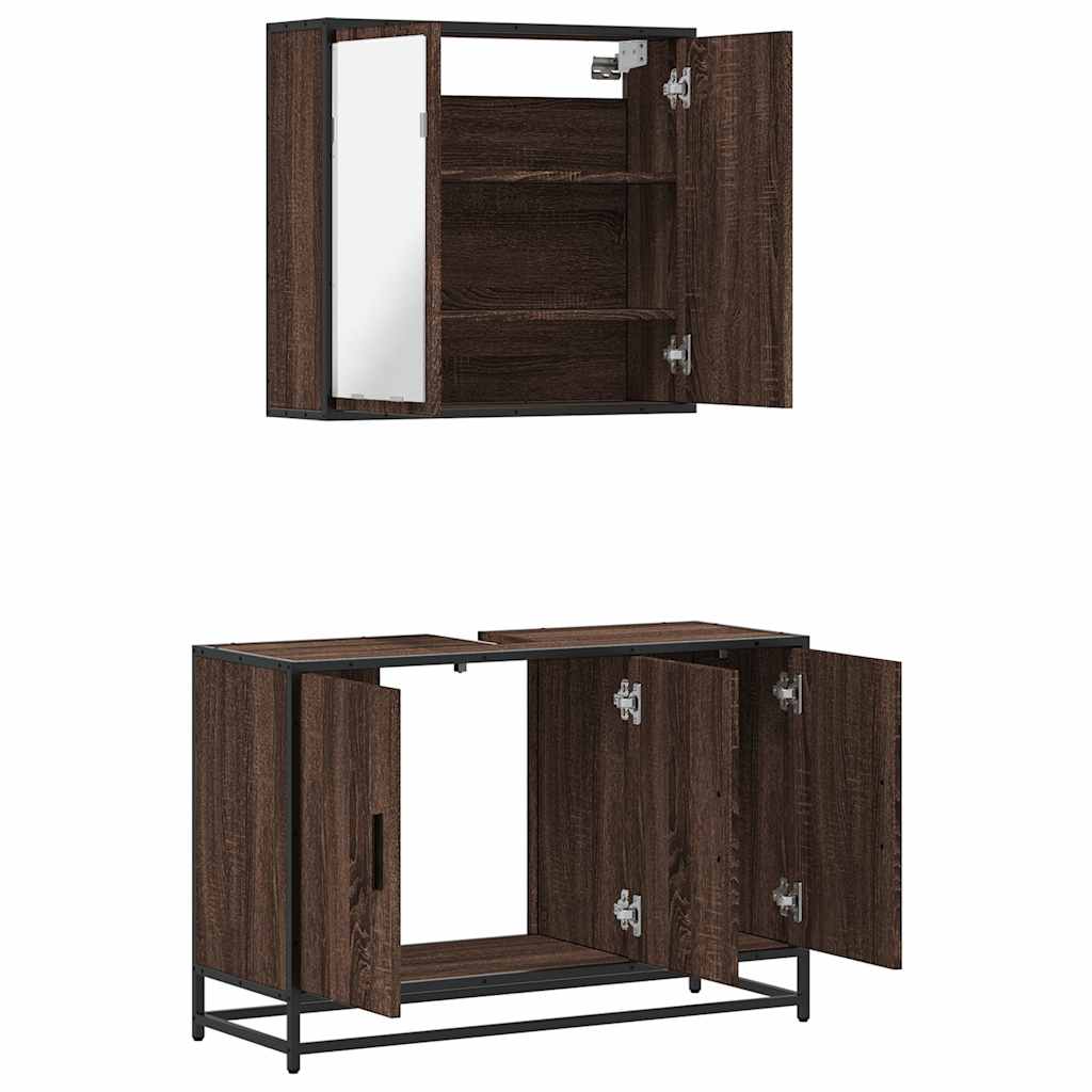 Set mobilier de baie, 2 piese, stejar maro, lemn prelucrat