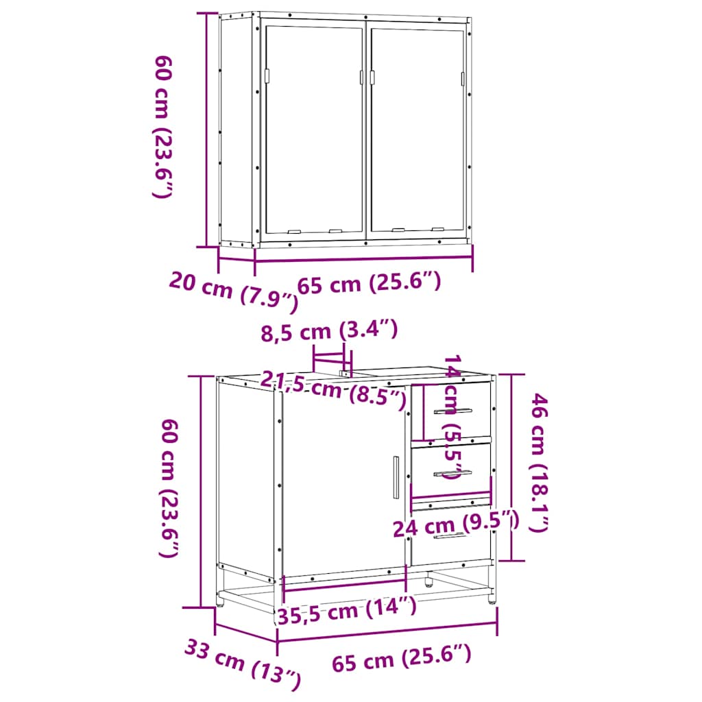 Set mobilier de baie, 2 piese, negru, lemn compozit