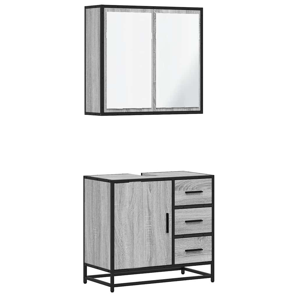 Set mobilier de baie, 2 piese, gri sonoma, lemn prelucrat