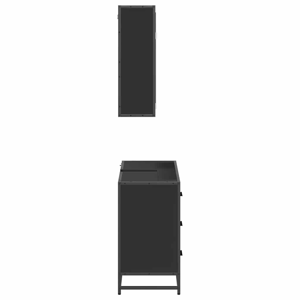 Set mobilier de baie, 2 piese, negru, lemn compozit