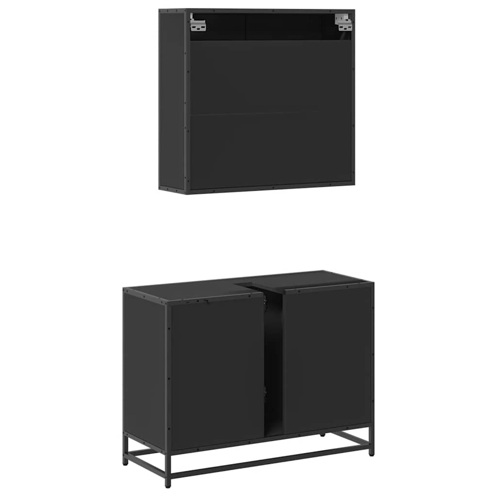 Set mobilier de baie, 2 piese, negru, lemn compozit