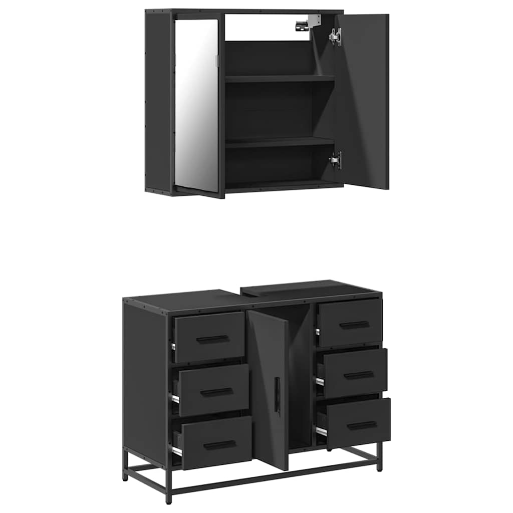 Set mobilier de baie, 2 piese, negru, lemn compozit