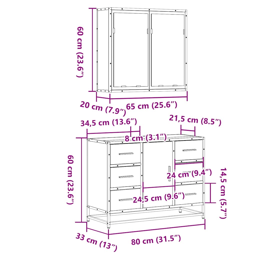 Set mobilier de baie, 2 piese, negru, lemn compozit