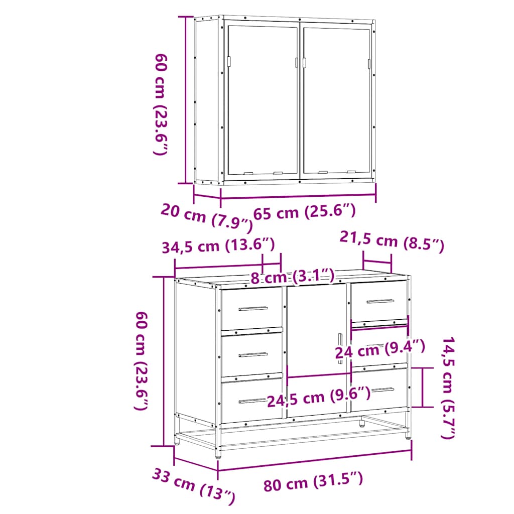 Set mobilier de baie, 2 piese, stejar sonoma, lemn prelucrat