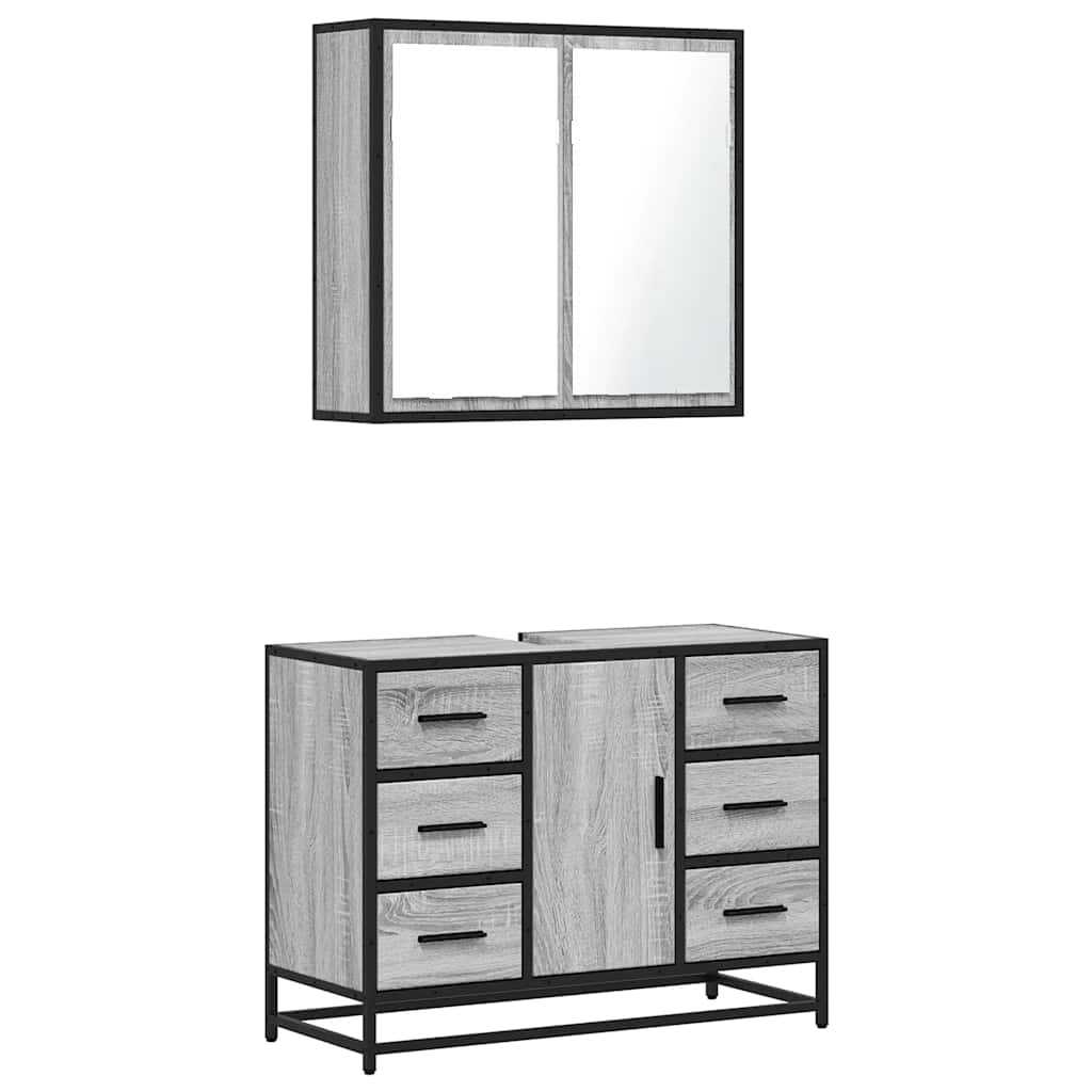 Set mobilier de baie, 2 piese, gri sonoma, lemn prelucrat