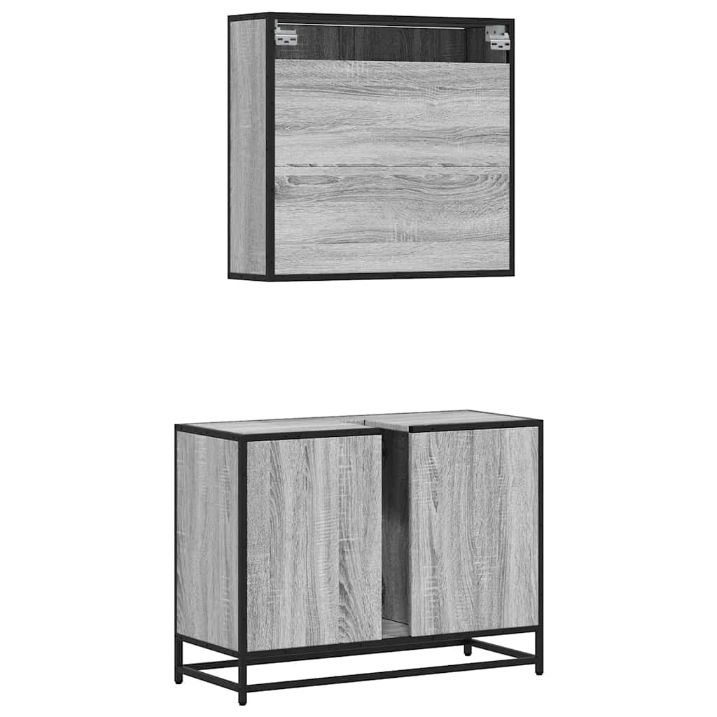 Set mobilier de baie, 2 piese, gri sonoma, lemn prelucrat