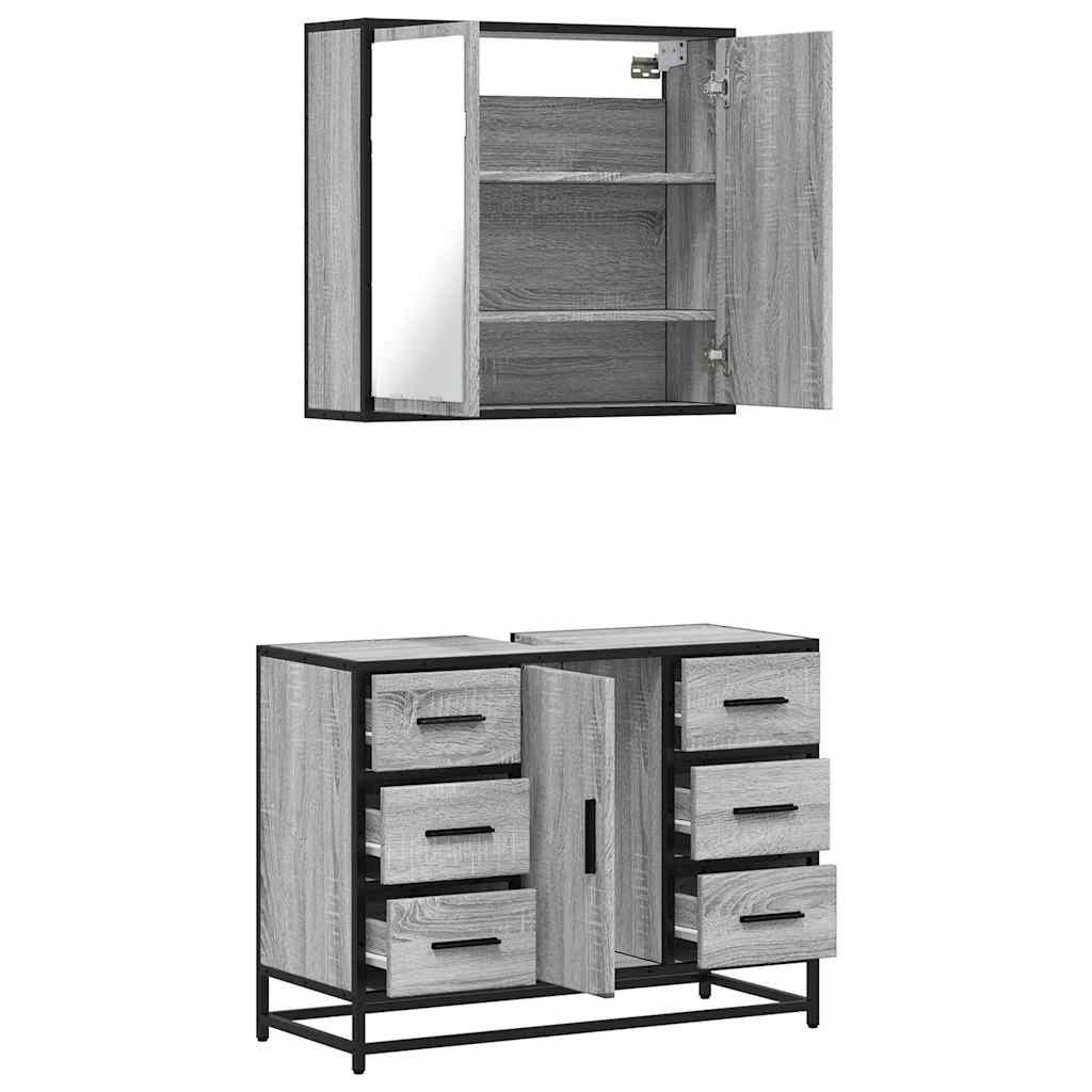 Set mobilier de baie, 2 piese, gri sonoma, lemn prelucrat