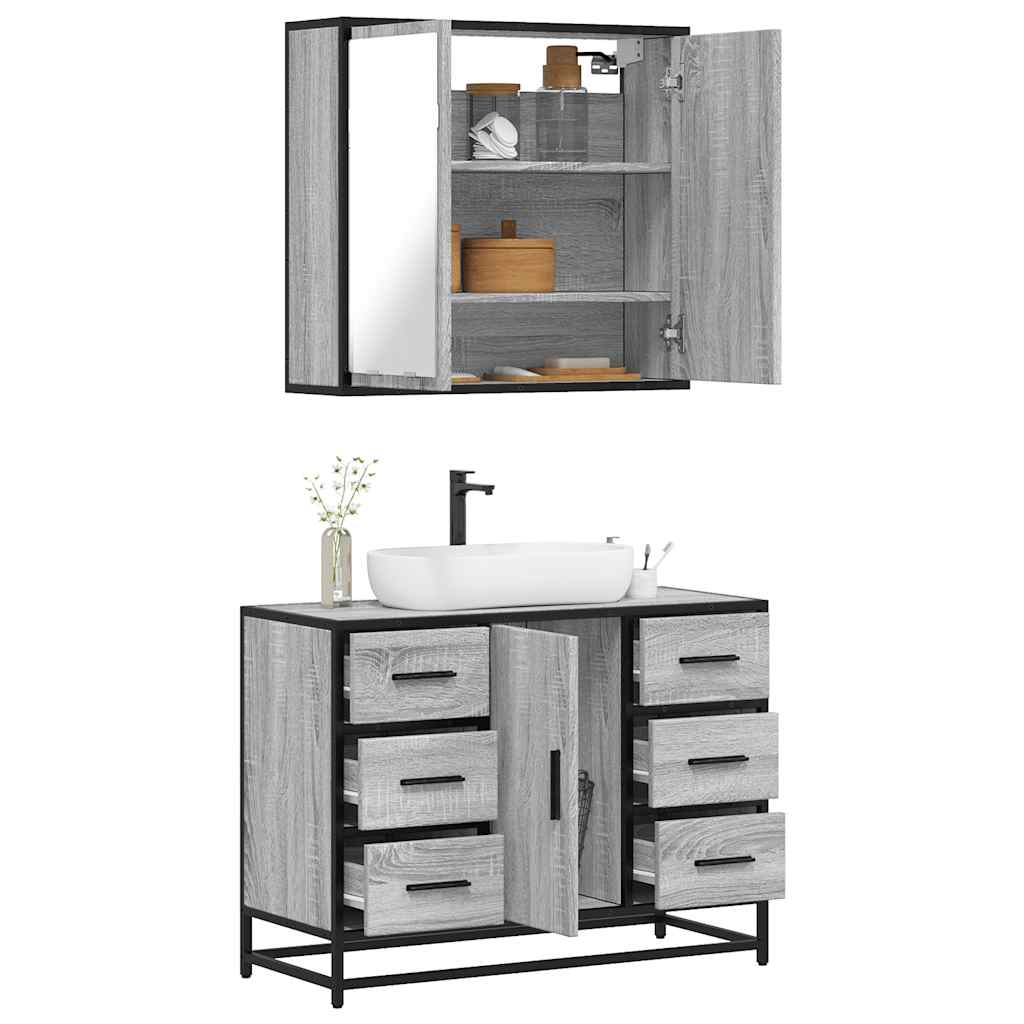 Set mobilier de baie, 2 piese, gri sonoma, lemn prelucrat