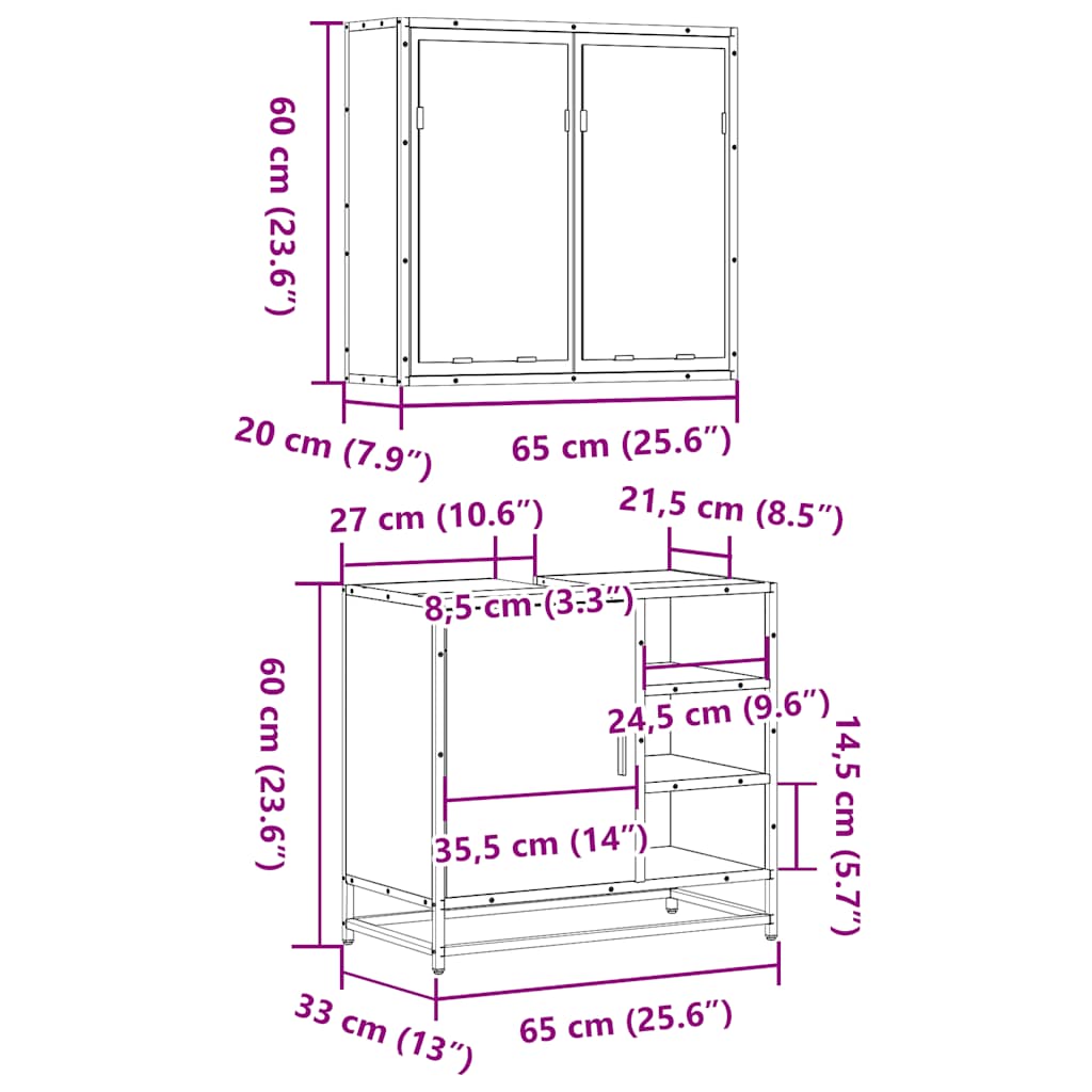 Set mobilier de baie, 2 piese, negru, lemn compozit