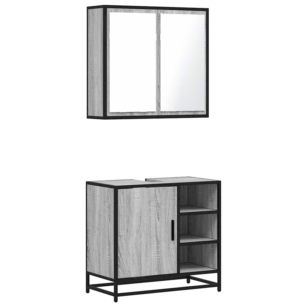 Set mobilier de baie, 2 piese, gri sonoma, lemn prelucrat