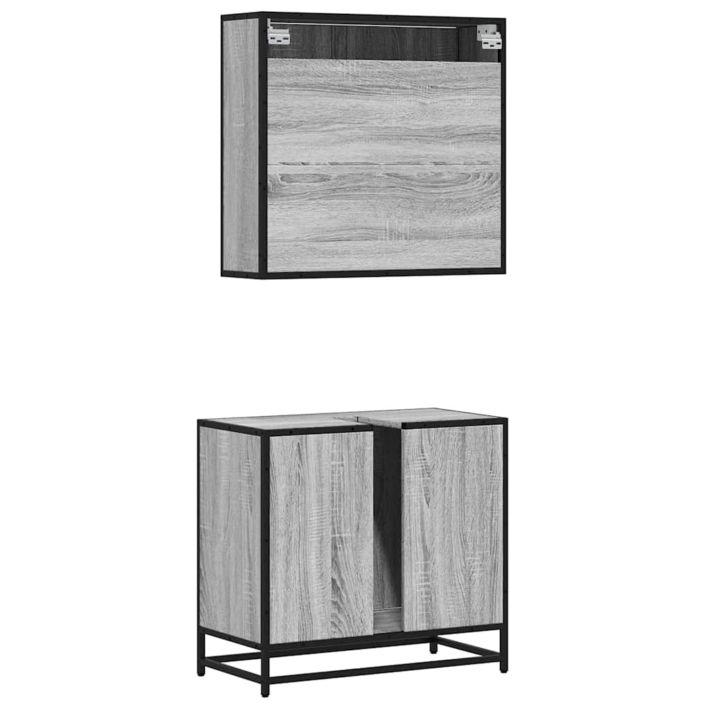 Set mobilier de baie, 2 piese, gri sonoma, lemn prelucrat