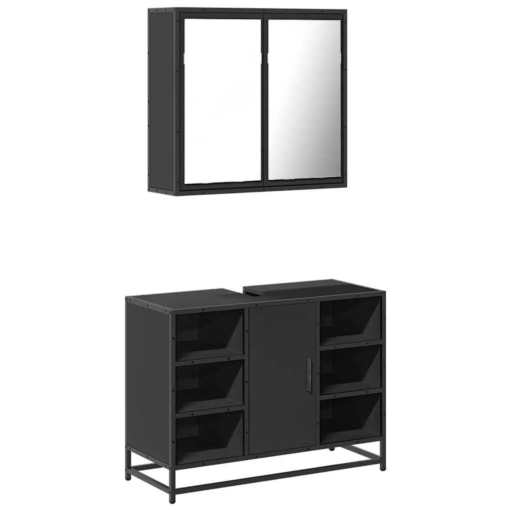 Set mobilier de baie, 2 piese, negru, lemn compozit