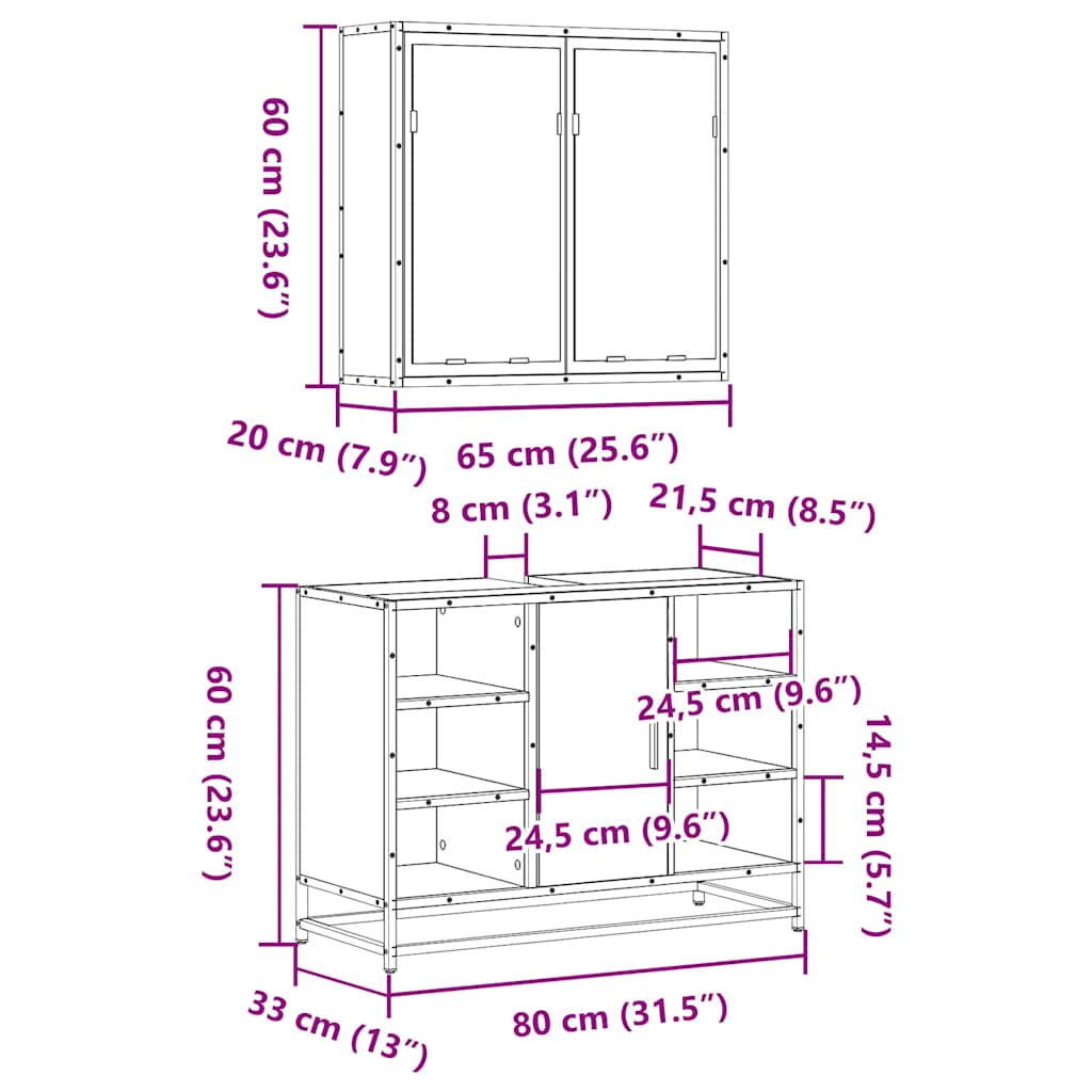 Set mobilier de baie, 2 piese, negru, lemn compozit