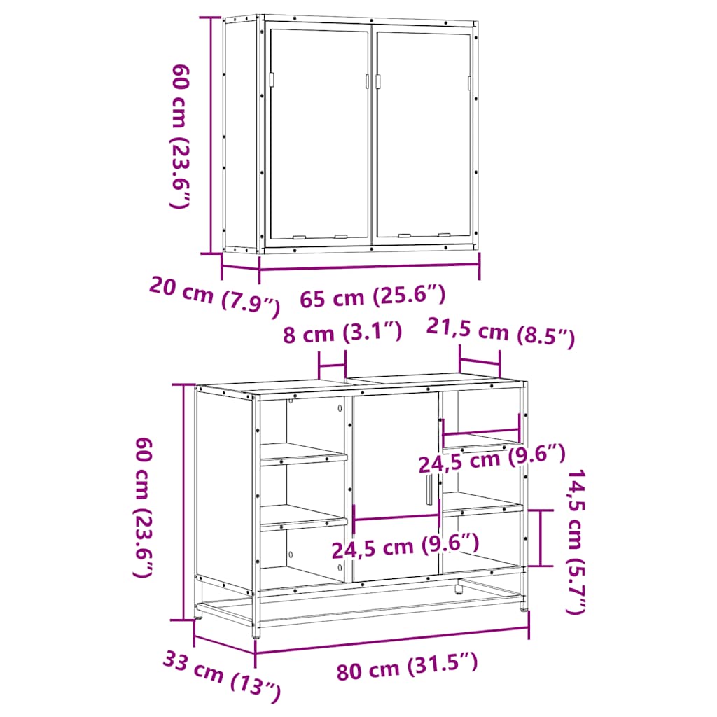 Set mobilier de baie, 2 piese, stejar sonoma, lemn prelucrat