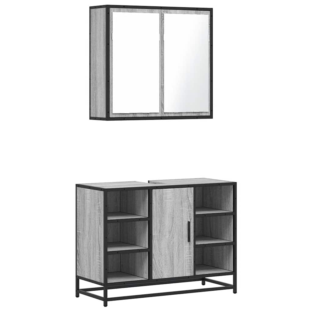 Set mobilier de baie, 2 piese, gri sonoma, lemn prelucrat