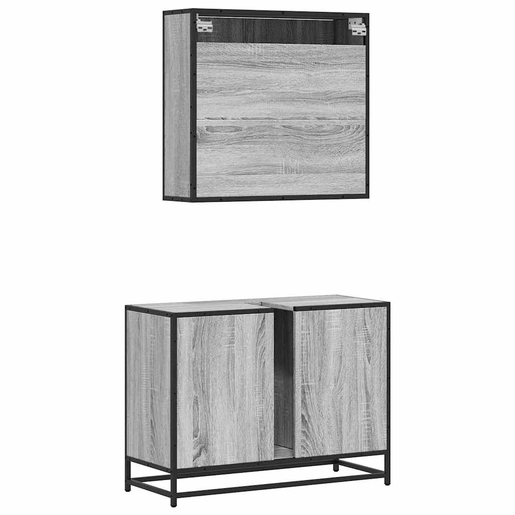 Set mobilier de baie, 2 piese, gri sonoma, lemn prelucrat