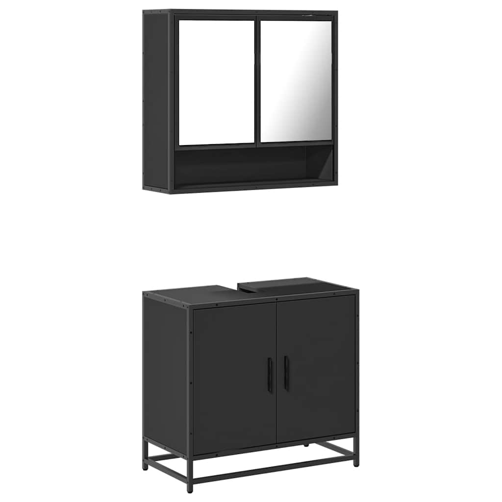 Set mobilier de baie, 2 piese, negru, lemn compozit